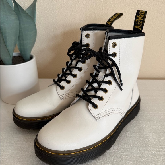 Dr. Martens Shoes - Dr. Martens White Leather Combat Boots